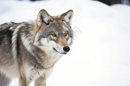 冬季雪地上的野生豺狼图片