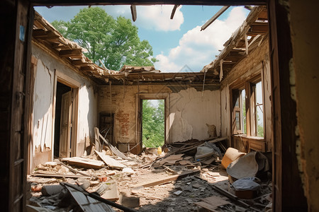 遭到破坏后的房屋背景图片