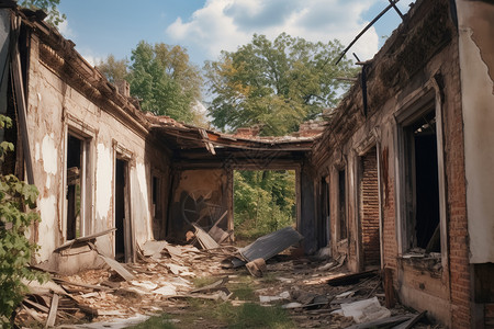 房前屋后拆迁房屋后的废墟背景