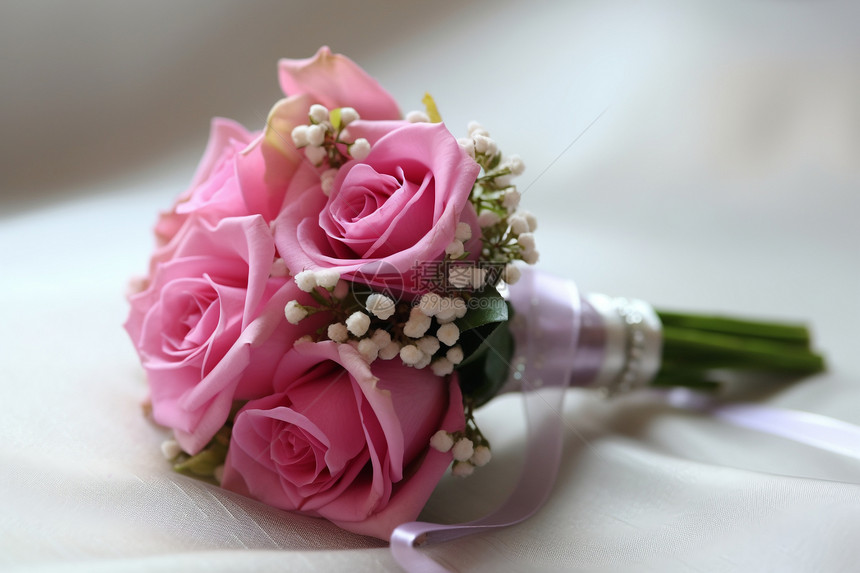粉红色的新娘手捧花图片