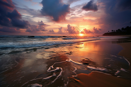 美丽的度假海滩日落景观图片