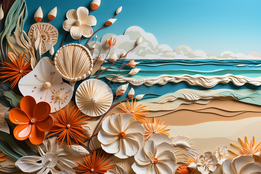 沙滩上的热带植物插图图片