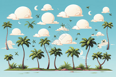蓝天下的椰子树创意插图图片