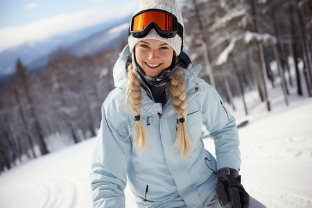 雪山中滑雪的外国女子图片