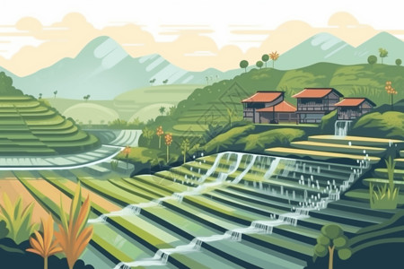 乡村梯田的灌溉系统平面插图图片