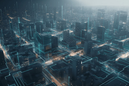 未来派城市的互联网数据连接点图片