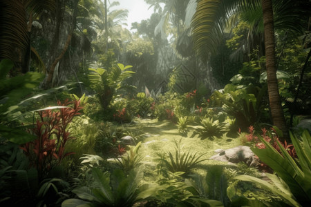 花热带植被夏季热带地区丛林的美丽景观设计图片
