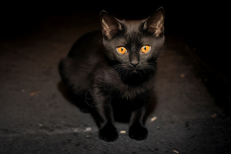 孤独黑夜中的猫图片