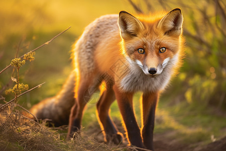 傍晚荒野中的狐狸图片