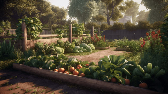 乡村菜园夏季乡村院落内种植的菜园设计图片
