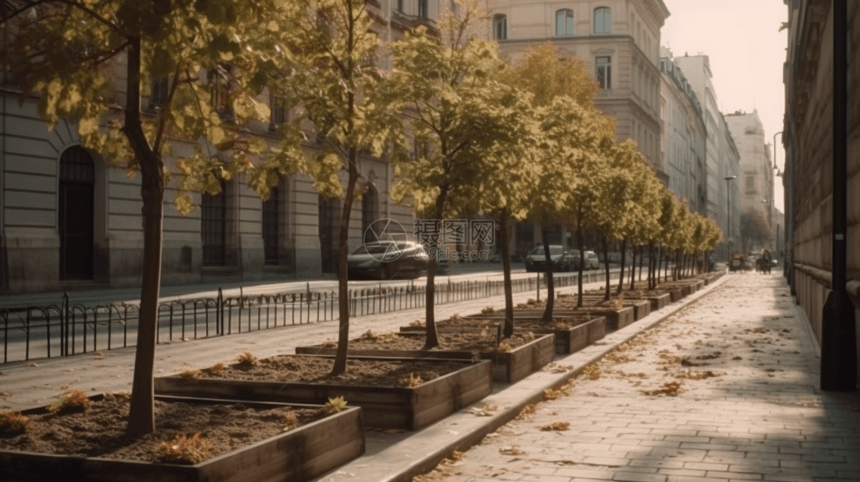 城市街道上种植的树木图片