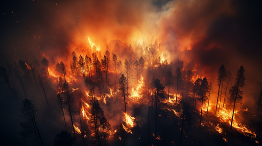 起火被烧毁的森林插画
