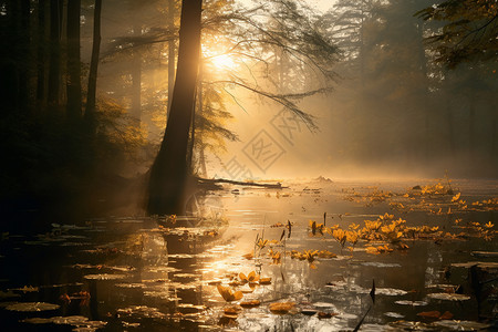 深秋的树林背景图片