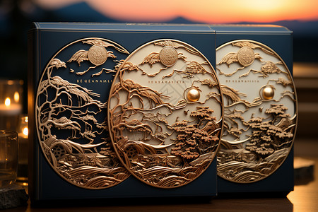 中秋月饼礼盒设计背景图片