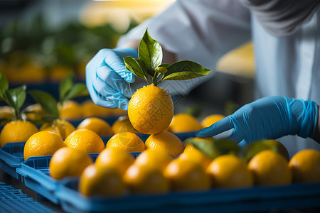农业技术员在检查柑橘的技术员背景