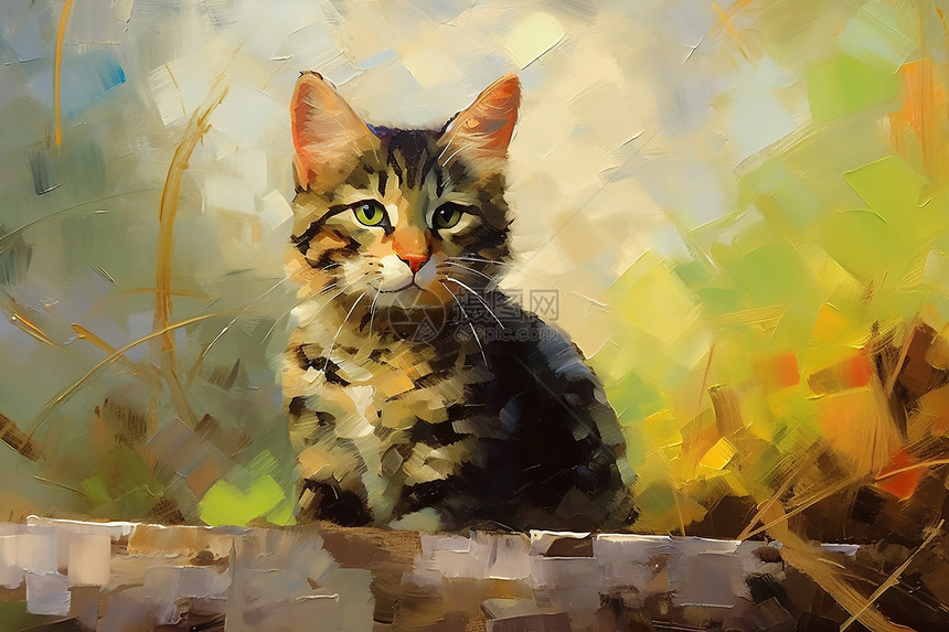 油画中的猫图片