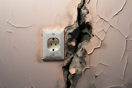 建筑裂缝墙壁的电源插座高清图片