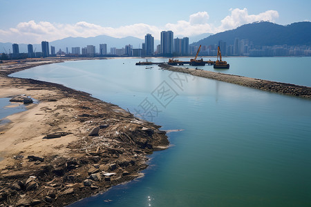 人工岛工地上的土方工程背景