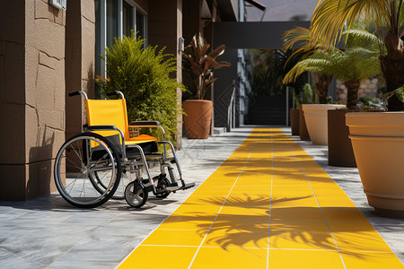 轮椅坡道医院外的轮椅背景
