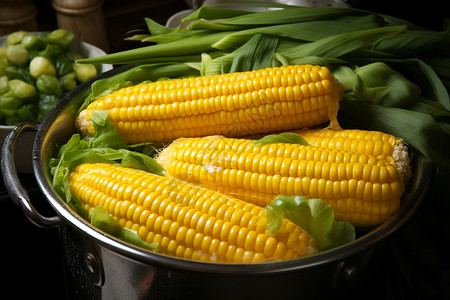 新鲜多汁的水煮玉米图片