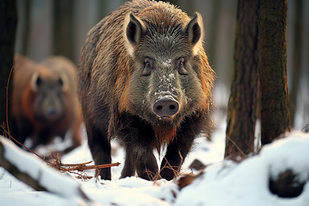 荒野森林中的野猪背景图片