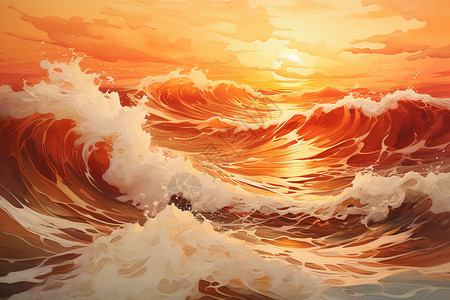 金色海浪美丽的金色大海插画
