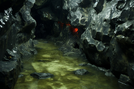 有河流的矿洞背景图片