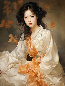 肖像画穿着汉服长裙的女人背景