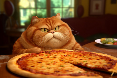 加菲猫享受比萨饼背景图片