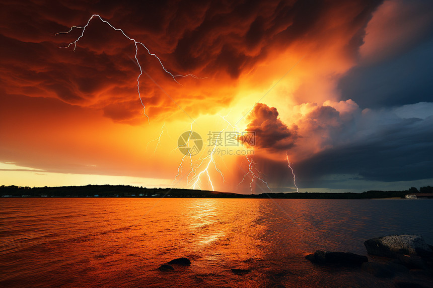 天空中电闪雷鸣的自然景观图片