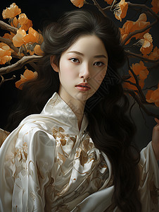 肖像画穿汉服的东方美女背景