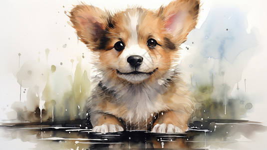 水彩小狗插图图片