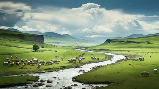草原上的牛羊高清图片