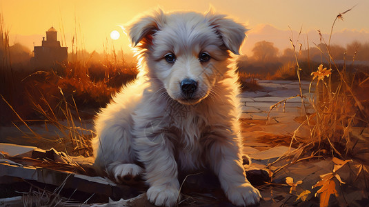 一只白色的小狗背景图片
