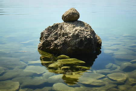 湖泊中的自然禅意石头图片