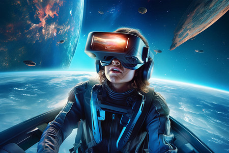 世界人物VR眼镜下的科幻世界设计图片