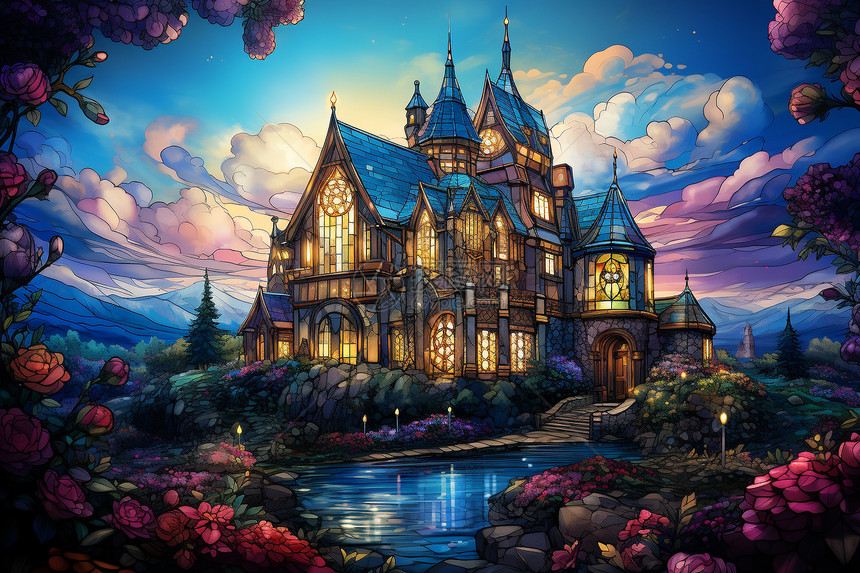 彩色玻璃的梦幻城堡图片