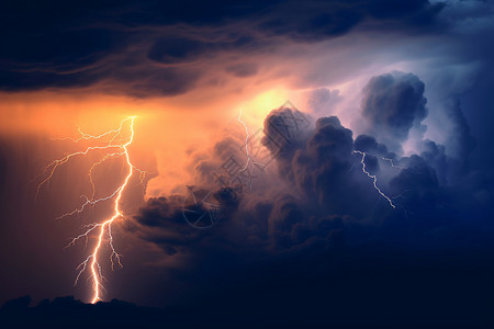 闪电照片素材日落时的云际闪电背景