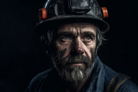 一个煤矿工人戴着安全帽和安全装备图片