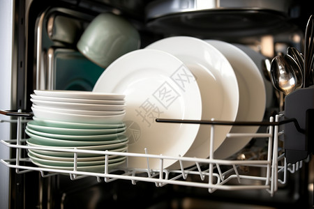 洗碗机里干净的碗碟图片