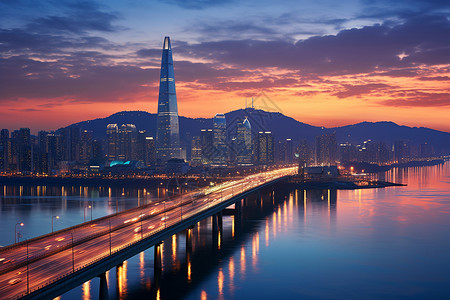 汉江发源地汉江的城市夜景背景