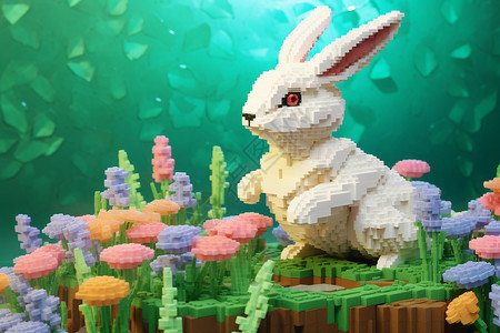 小像素素材兔子的像素积木背景