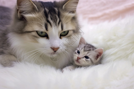 可爱的猫妈妈和小猫图片