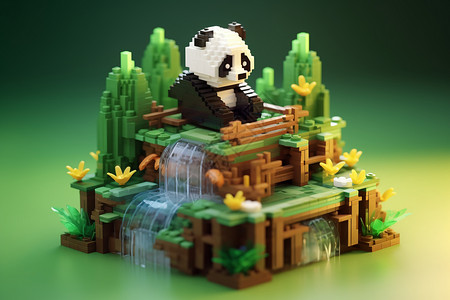 休闲的熊猫积木图片