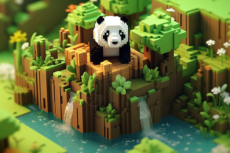 大自然里的熊猫像素积木图片