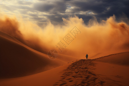 沙尘暴沙漠冒险的游客背景