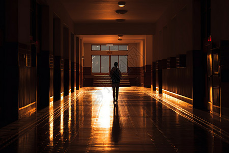 空荡学校走廊上走路的学生背景