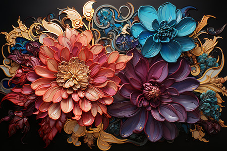 精美彩色碎纸精美的浮雕花朵插画
