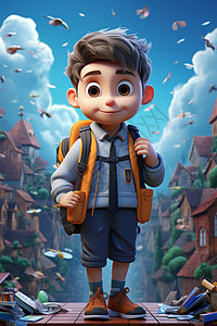 背着铅笔的男孩穿着校服的男孩插画