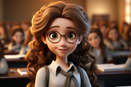 女老师形象戴眼镜的女老师插画